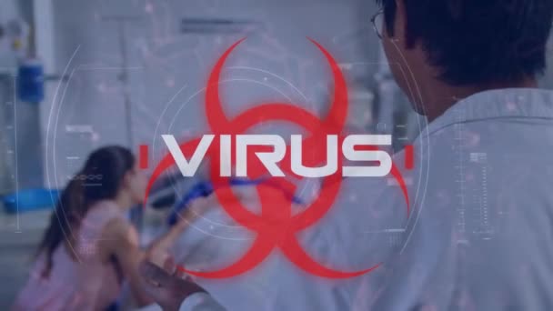 Animazione Della Parola Virus Scritto Bianco Cartello Rosso Pericolo Salute — Video Stock