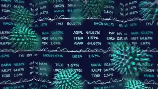 Animação Células Macroazuis Coronavírus Covid Espalhando Exibição Mercado Ações Com — Vídeo de Stock