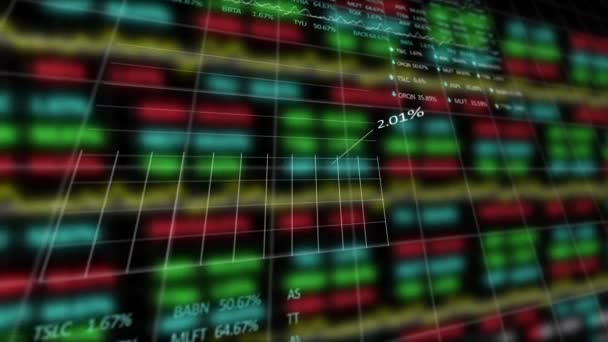 株式市場のアニメーションは 数字やグラフで表示され 価格は背景にデータの記録を介して株式取引所で上下に移動します 金融事業株式市場グローバルデータ処理の概念デジタル生成画像 — ストック動画