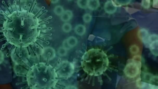 Animación Del Macrocoronavirus Las Células Covid Extienden Por Encima Doctora — Vídeo de stock