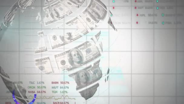 Animering Börsdisplay Med Siffror Och Diagram Kursen Går Upp Och — Stockvideo