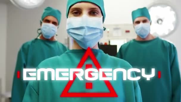Animering Ordet Emergency Skriven Vitt Över Röd Triangel Coronavirus Covid — Stockvideo