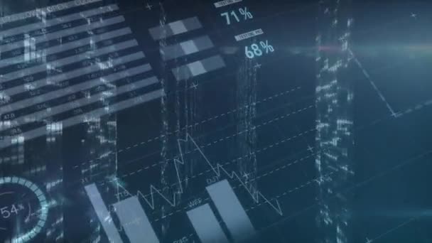 Animatie Van Beursvertoning Met Cijfers Grafieken Koersstijging Neer Beurs Met — Stockvideo