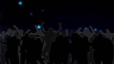 Bir müzik konserinde dans eden kalabalığın siluetlerinin kusursuz bir hareketle havada dans ettiği mavi spot ışıklarının animasyonu.