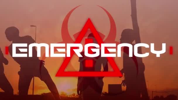 Animation Της Λέξης Emergency Γραμμένο Λευκό Πάνω Από Κόκκινο Τρίγωνο — Αρχείο Βίντεο