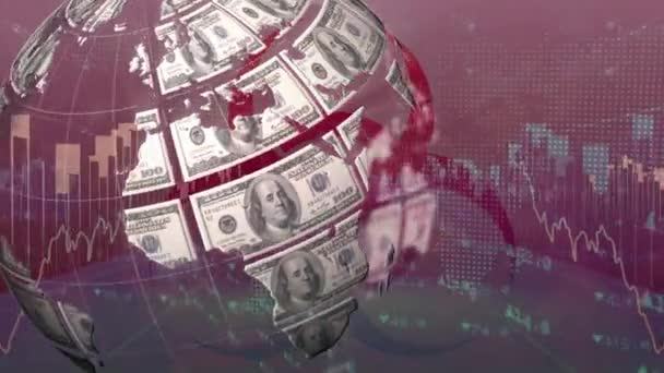 Animation Globe Formed American Dollar Banknotes Spinning Health Hazard Symbol — Stock Video