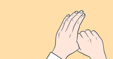 Soluk sarı arka planda el yıkama talimatlarının dijital çizimi. Temizlik önlemi hijyen koronavirüsü Covid-19 pandemik konsept dijital olarak oluşturuldu.