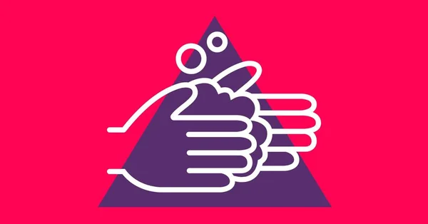 Ilustración Digital Instrucciones Lavado Manos Con Jabón Líquido Triángulo Púrpura —  Fotos de Stock
