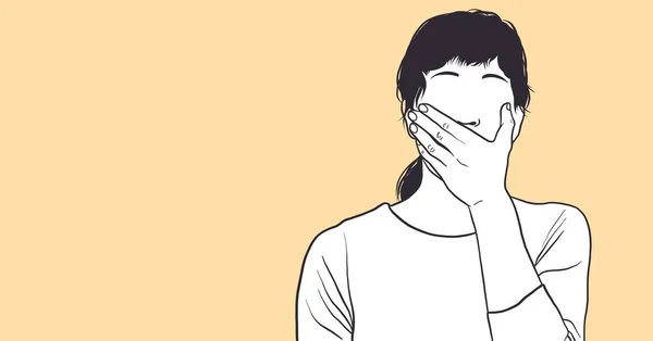 Digital Illustration Woman Coughing Sneezing Covering Her Face Hand Pale — Stock Photo, Image