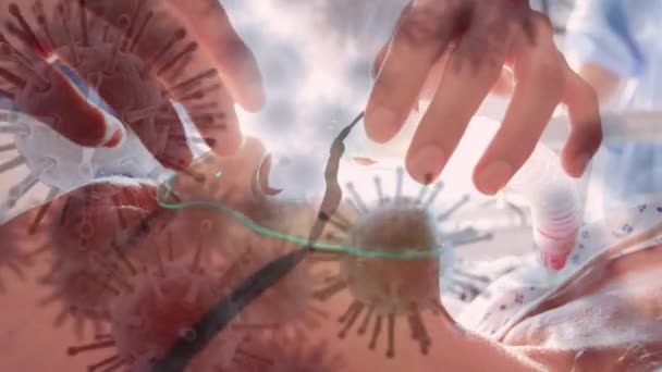 Animation Des Roten Gefahrenzeichens Und Des Coronavirus Covid Das Sich — Stockvideo