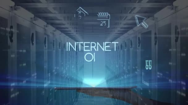 Animatie Van Woorden Internet Van Dingen Digitale Computericonen Persoon Met — Stockvideo