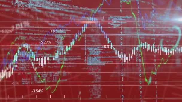 Animação Exibição Mercado Ações Com Números Gráficos Verdes Azuis Mercado — Vídeo de Stock