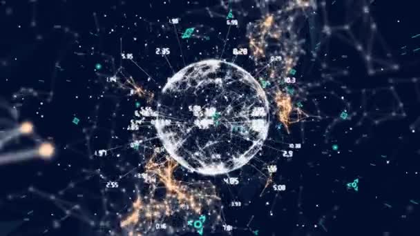 Анимация Вращения Глобуса Обработки Данных Цифровой Информации Проходящей Через Сеть — стоковое видео