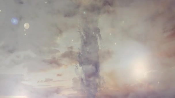 Animation Kristet Kors Med Grå Moln Och Glödande Partiklar Himlen — Stockvideo