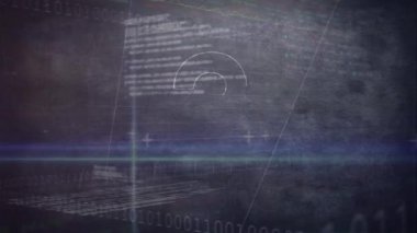 Soru işaretinin animasyonu, ikili kodlama, rakamlar ve grafiklerle borsa görüntüsü, arkaplanda veri kaydı üzerinden borsada yükselen ve düşen fiyat.