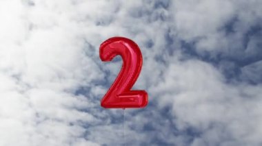 Beyaz bulutların üzerinde, arka planda tekrarlanan hareketlerle gökyüzünde hızla hareket eden iki numaralı kırmızı balonun animasyonu. Hareket kutlamaları ve tekrarlama zamanaşımı kavramı dijital olarak oluşturuldu.