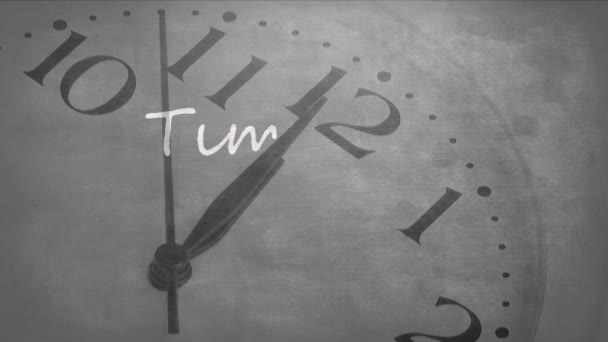 Animation Words Time Change Written White Letters Clock Moving Fast — Stock Video