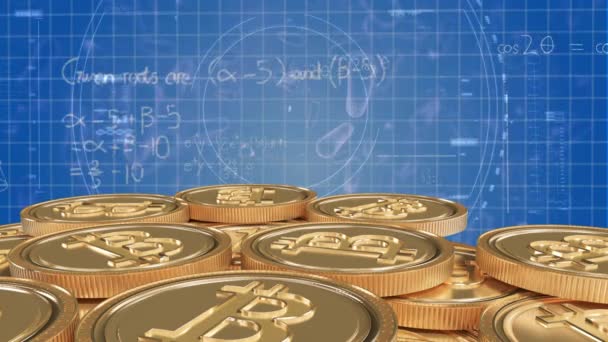 Анімація Макроклітин Коронавірусу Covid Поширюється Золоті Монети Показ Фондового Ринку — стокове відео