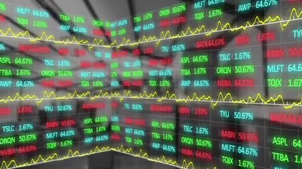 股票市场的动态显示与数字和图表 价格上下波动在股票交易所的数据记录的背景 金融业务股票市场全球数据处理概念数字生成的图像 — 图库视频影像