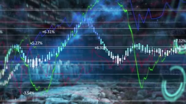 Animering Aktiemarknaden Display Med Siffror Och Diagram Kursen Går Upp — Stockvideo