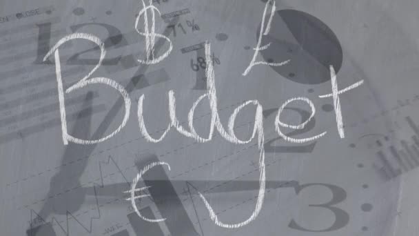 Animatie Van Het Woord Budget Amerikaanse Dollar Brits Pond Euro — Stockvideo