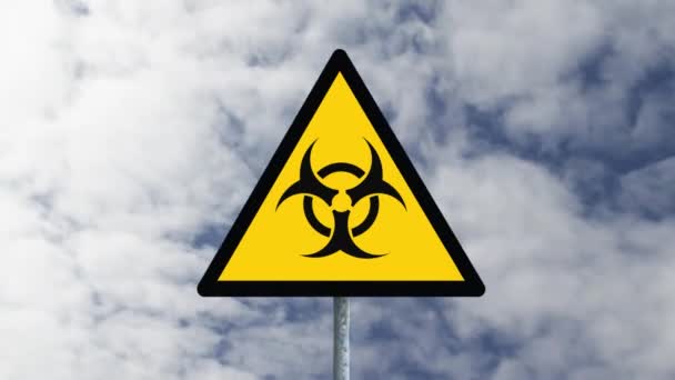 Animation Health Hazard Sign Yellow Triangle Sign Clouds Moving Fast — Stock Video