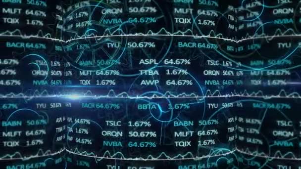 股票市场的动态显示与数字和图表 价格上升和下降在股票交易所的数据记录在背后议论 — 图库视频影像