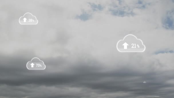 Animatie Van Pijlen Getallen Gaan Honderd Procent Witte Digitale Wolken — Stockvideo