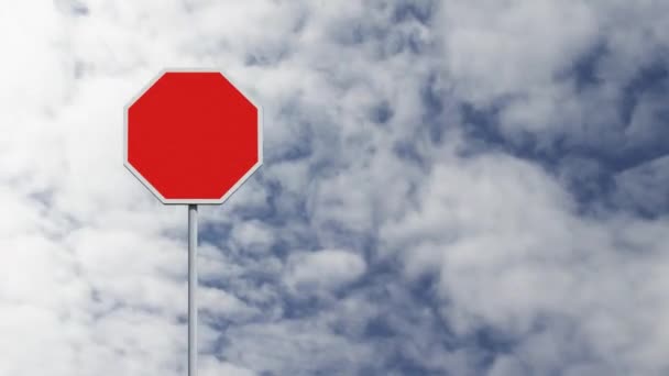 Анімація Порожнього Червоного Дорожнього Знака Білі Хмари Рухаються Швидко Безшовній — стокове відео