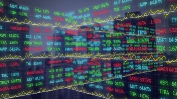 Анімація Показу Фондового Ринку Номерами Графіками Ціна Зростає Вниз Фондовій — стокове відео