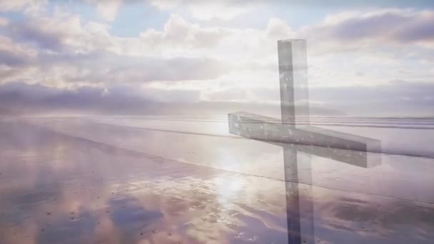 Animación Cruz Cristiana Sobre Las Nubes Mar Moviéndose Movimiento Rápido — Vídeo de stock