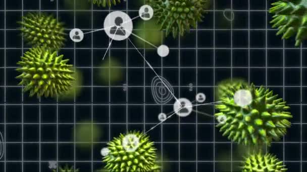 Animación Células Macro Coronavirus Covid Que Propagan Través Red Conexiones — Vídeo de stock