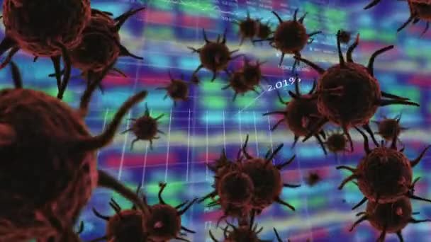 Coronavirus Covid Makro Hücrelerinin Rakamlar Grafiklerle Birlikte Borsaya Yayılması Arka — Stok video