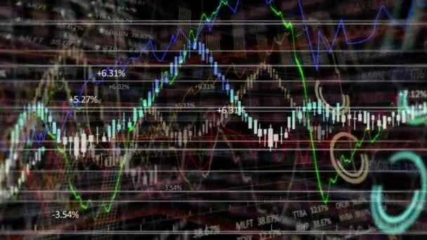 Animação Exibição Mercado Ações Com Números Gráficos Preço Subindo Descendo — Vídeo de Stock