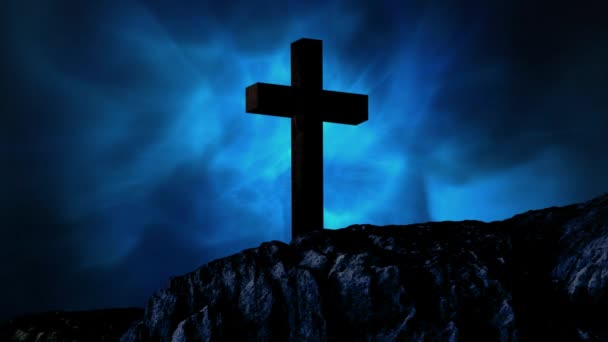 Kreuz Auf Fels Und Rauch Hintergrund Osterreligion Glaubenskonzept Digital Generiertes — Stockvideo