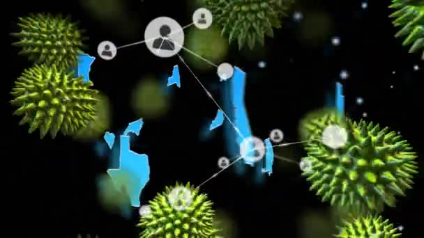 Animazione Macro Coronavirus Cellule Covid Che Diffondono Una Rete Connessioni — Video Stock