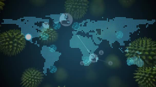 Animace Makrokoronaviru Buňky Covid Šířící Síti Spojení Ikonami Lidí Světovou — Stock video