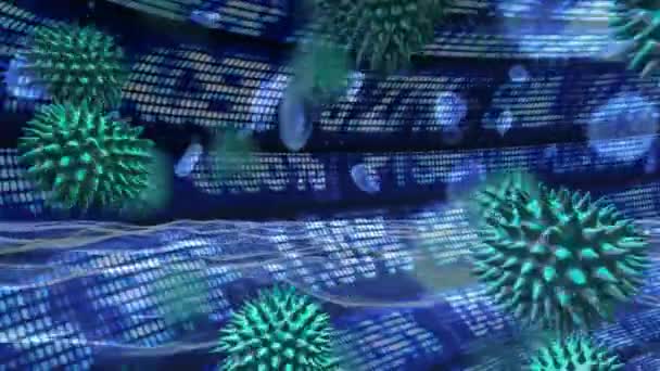 Animação Macro Coronavírus Células Covid Espalhando Sobre Rolagem Informações Mercado — Vídeo de Stock
