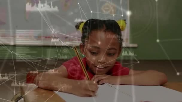 Animação Uma Menina Sentada Mesa Escrevendo Livro Sobre Web Pontos — Vídeo de Stock