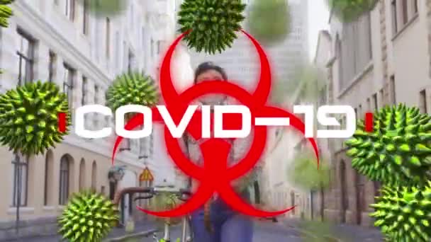 Animáció Szó Covid Írva Fehér Betűkkel Piros Egészségügyi Veszély Jel — Stock videók
