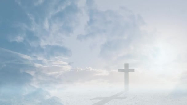 Анімація Силуету Християнського Хреста Над Хмарами Рухаються Швидкому Русі Сонце — стокове відео