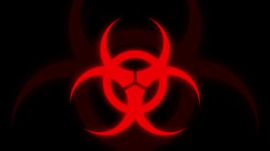 Siyah arka planda kırmızı sağlık tehlikesi işareti animasyonu. Halk sağlığı salgını Coronavirus Covid 19 salgın konsepti dijital bileşik. 