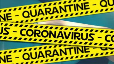 Arkaplanda Honduras bayrağı üzerine sarı ve siyah bant üzerine yazılmış karantina ve Coronavirus kelimelerinin animasyonu. 