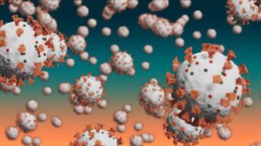 Coronavirus Covid-19 'un makro hücrelerinin gradyan yeşilden turuncu arka plana yayılması. Küresel tıp halk sağlığı Coronavirüs Covid pandemik konsepti dijital olarak oluşturulmuş görüntü.
