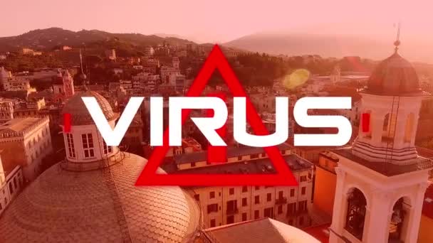 Анімація Слова Virus Написаного Над Червоним Трикутним Знаком Попередження Дорожнього — стокове відео