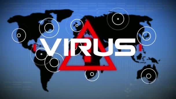 Animazione Della Parola Virus Scritto Cartello Stradale Triangolo Rosso Avvertimento — Video Stock