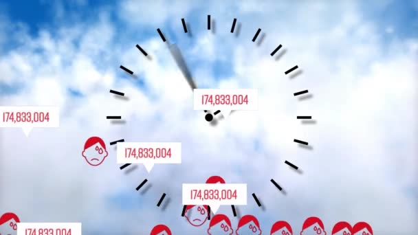 Animação Múltiplos Pictogramas Vermelhos Rostos Humanos Voando Com Números Aumentando — Vídeo de Stock