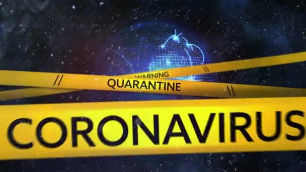 Animation Des Mots Avertissement Quarantaine Coronavirus Écrits Sur Bande Jaune — Video