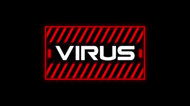 黒い背景に赤い枠に白い文字で書かれた単語ウイルスのアニメーション 世界的なパンデミックコロナウイルスCovid 19感染症の社会的距離と隔離ロックダウン概念における自己分離デジタル生成画像 — ストック動画
