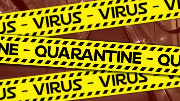 Animation Words Quarantine Virus Written Yellow Black Tape Empty Escalator — Stock Video